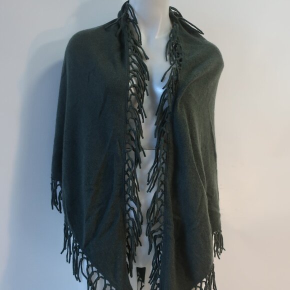 NWT Womens Minnie Rose Army Green Fringed Pure Cashmere Scarf Wrap Shawl OS - Picture 5 of 9